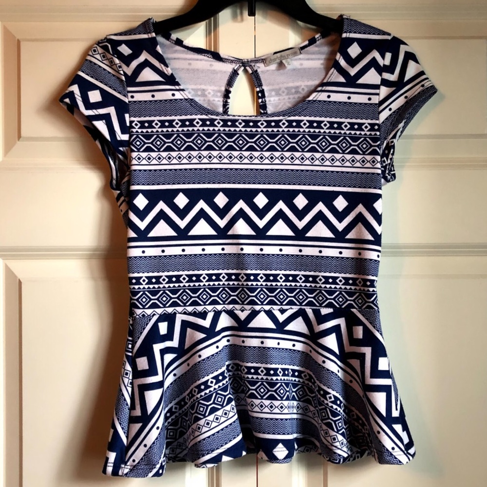 Charlotte Russe Navy Geometric Peplum Top